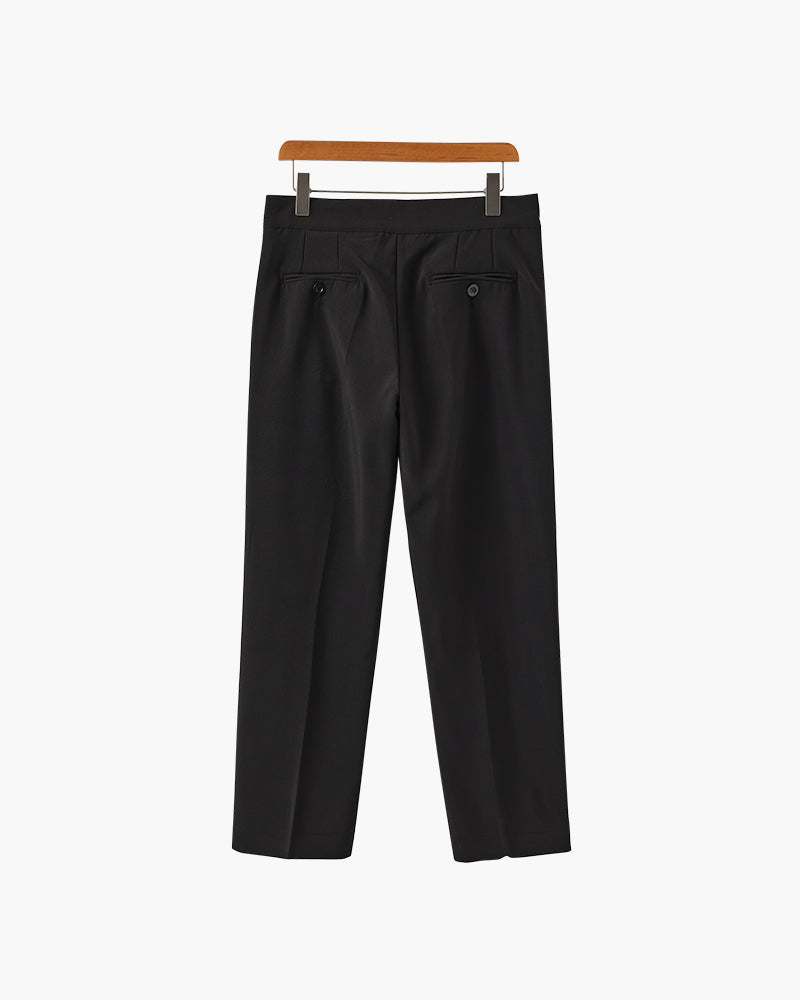 Men's High Waist Pleated Trousers with Tapered Leg - Black
