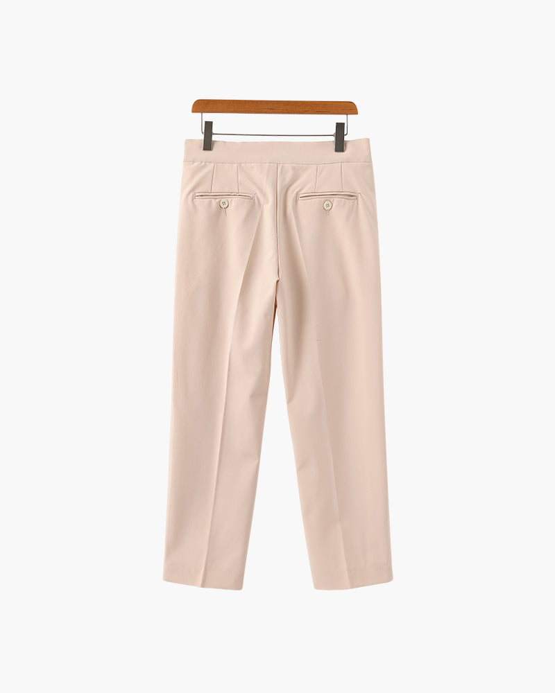 Men's High Waist Pleated Trousers with Tapered Leg