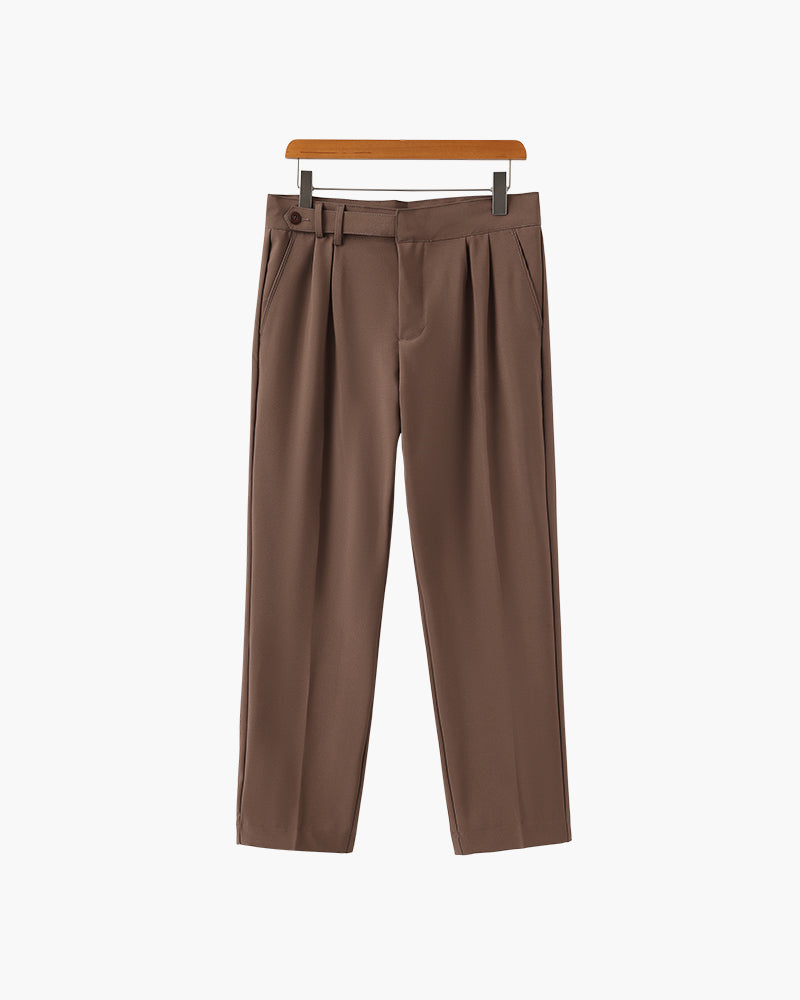 Men's High Waist Pleated Trousers with Tapered Leg - Brown