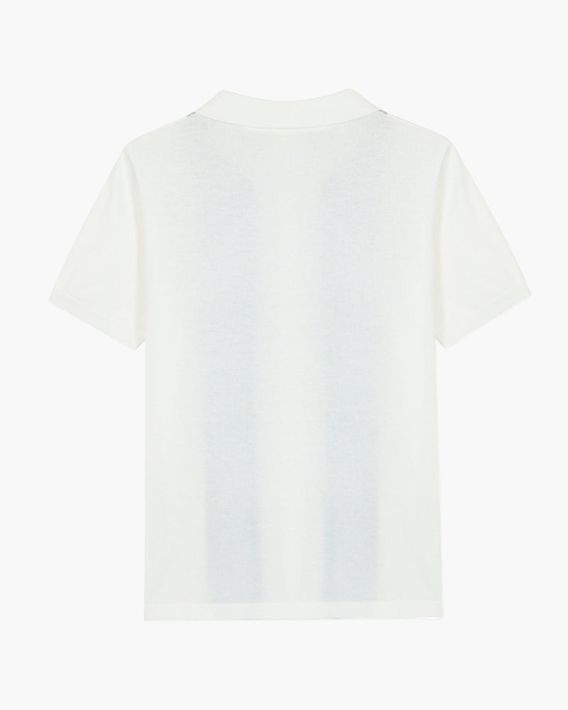Men's Knit Polo with Vertical Stripe Panels and Button Placket