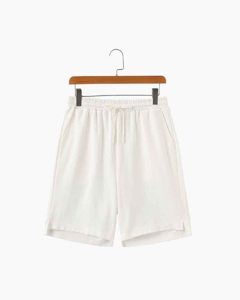 Men's Lightweight Court Shorts with Elastic Waist and Side Pockets - White