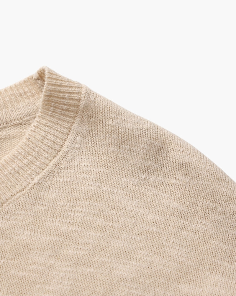 Men's Linen Cotton Long Sleeve Crew Neck Top with Relaxed Fit