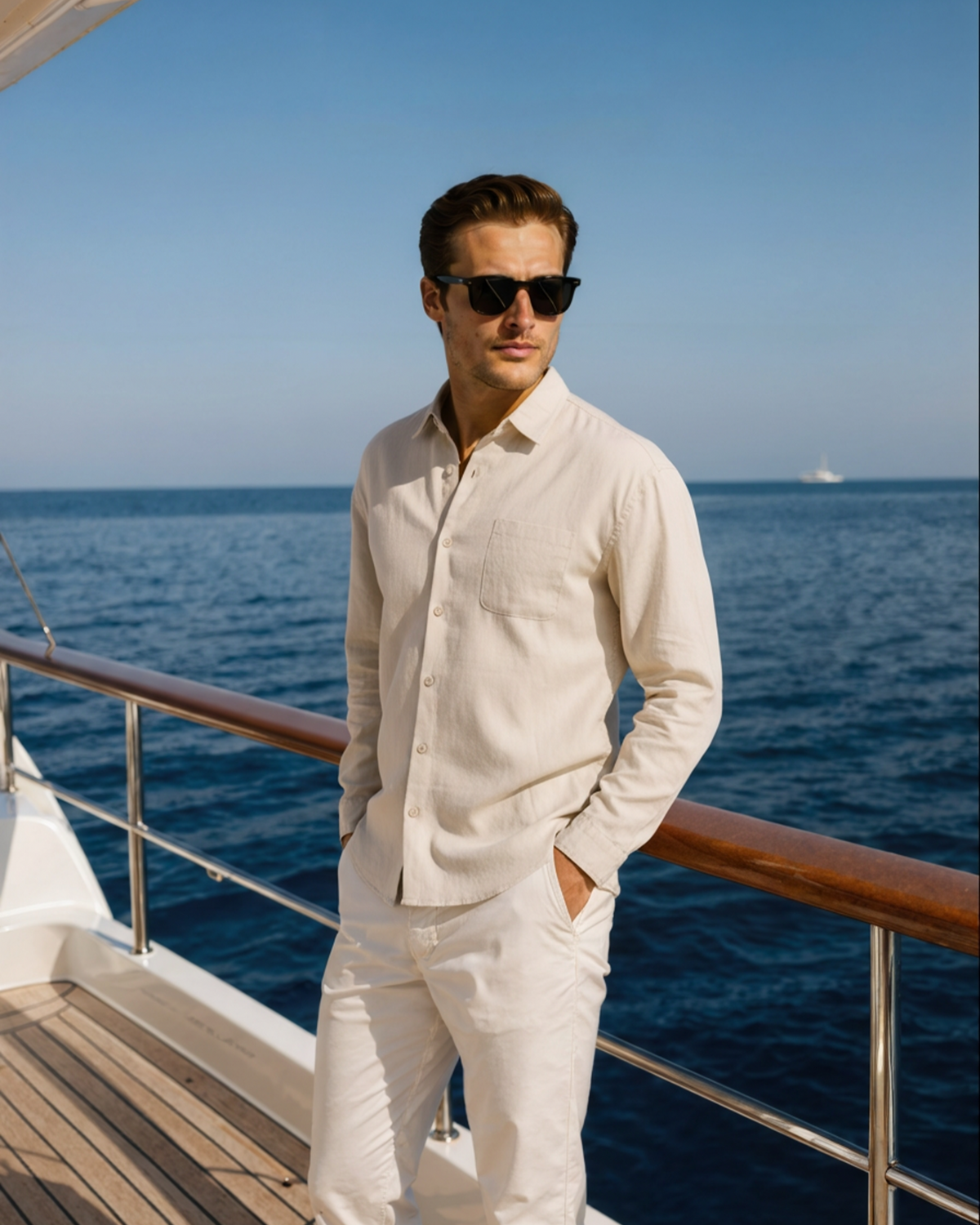 Men's Linen Long Sleeve Shirt with Chest Pocket