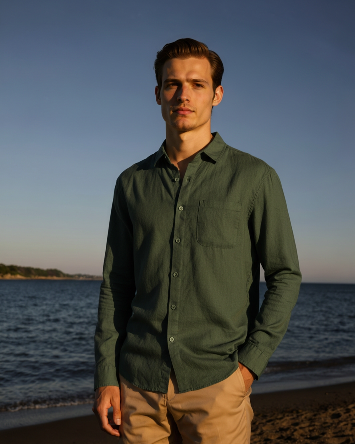Men's Linen Long Sleeve Shirt with Chest Pocket