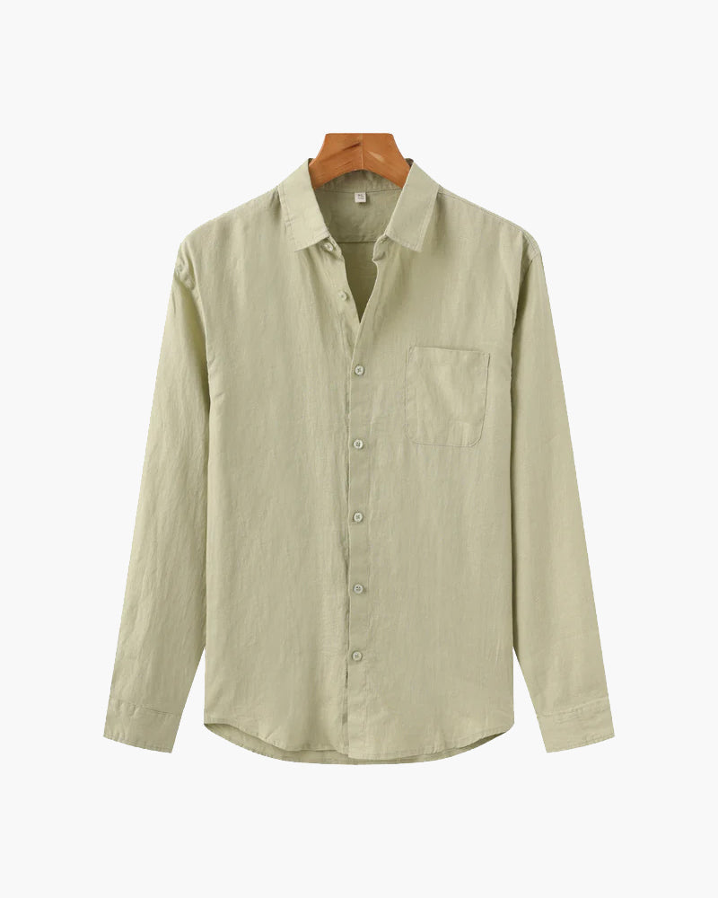 Men's Linen Long Sleeve Shirt with Chest Pocket - Mint Green