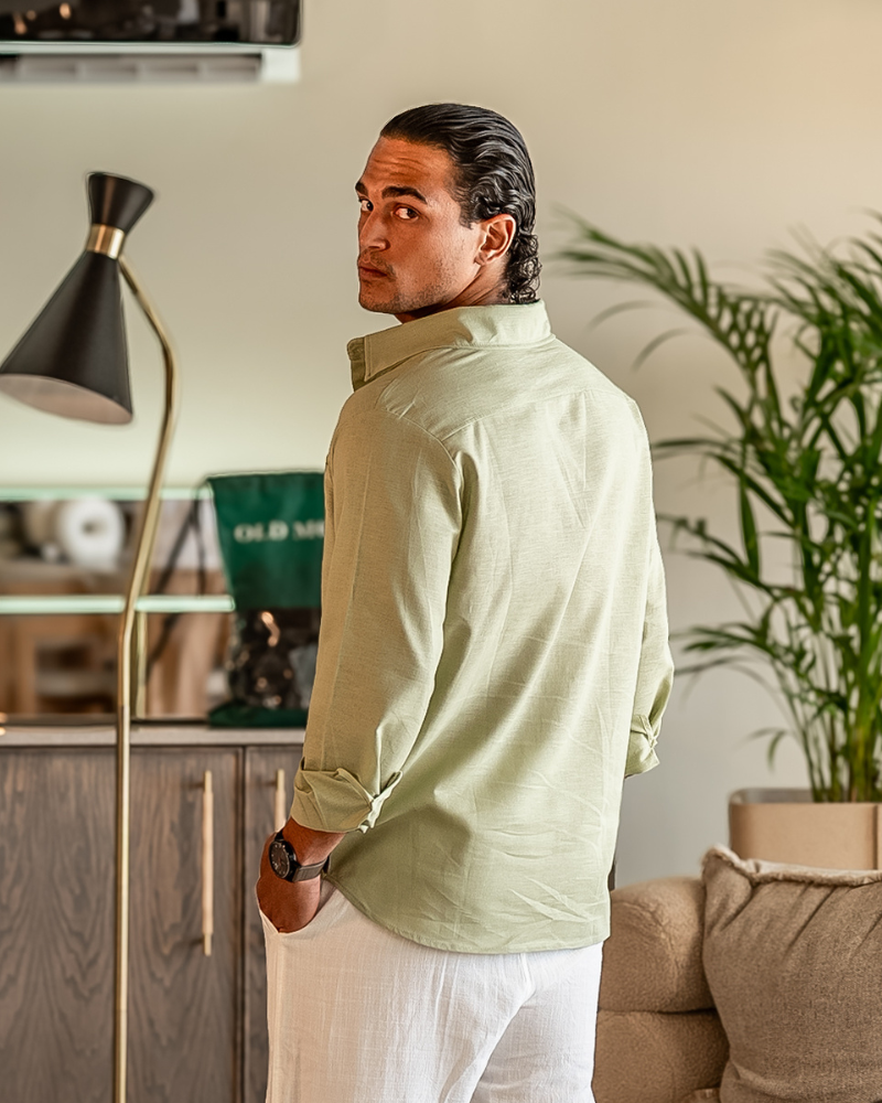 Men's Linen Long Sleeve Shirt with Chest Pocket