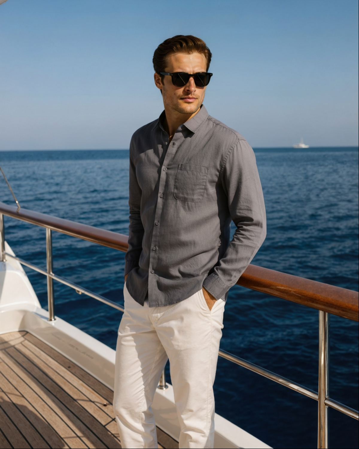 Men's Linen Long Sleeve Shirt with Chest Pocket