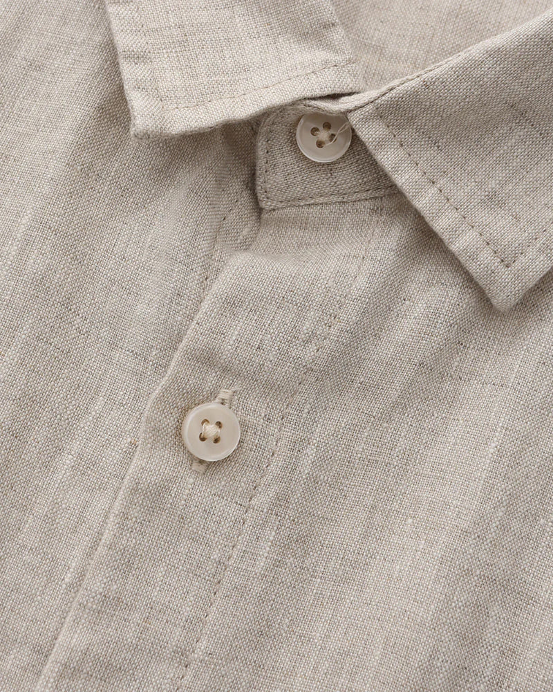 Men's Linen Short Sleeve Shirt with Camp Collar