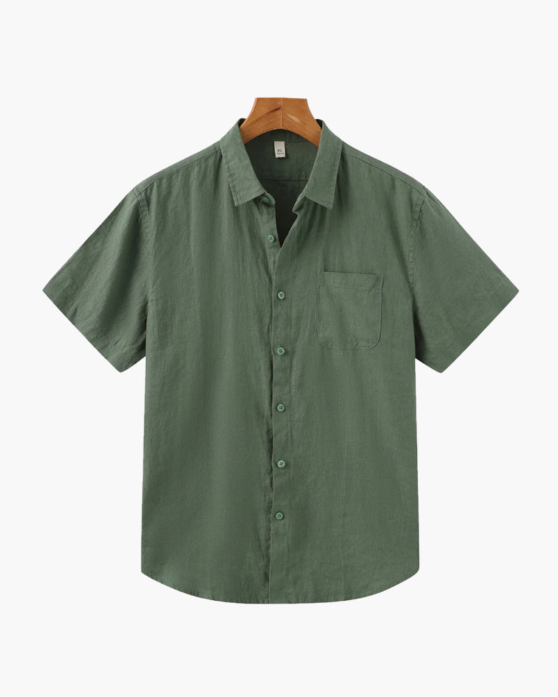 Men's Linen Short Sleeve Shirt with Camp Collar - Green