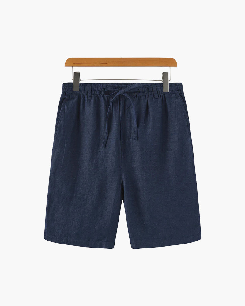 Men's Linen Shorts with Drawstring Waist and Side Pockets - Blue