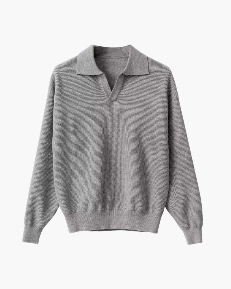 Men's Long Sleeve Knit Polo Jumper with Open Collar