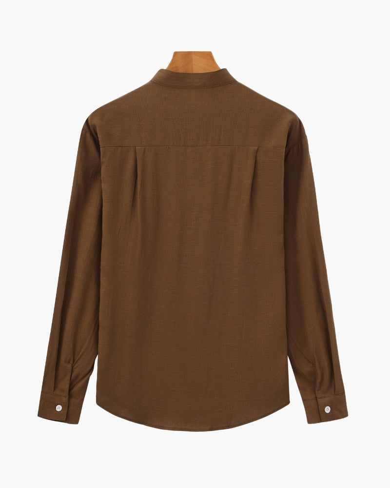 Men's Mandarin Collar Shirt with Relaxed Fit and Long Sleeves