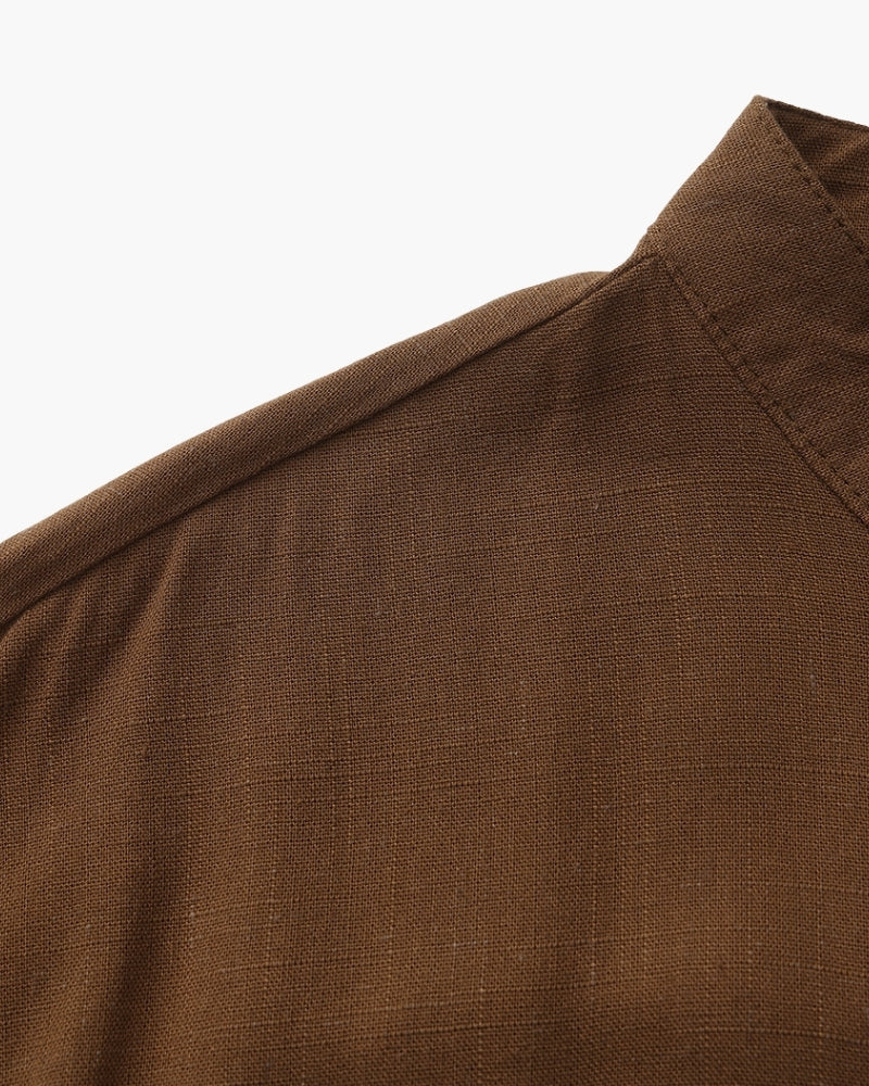 Men's Mandarin Collar Shirt with Relaxed Fit and Long Sleeves