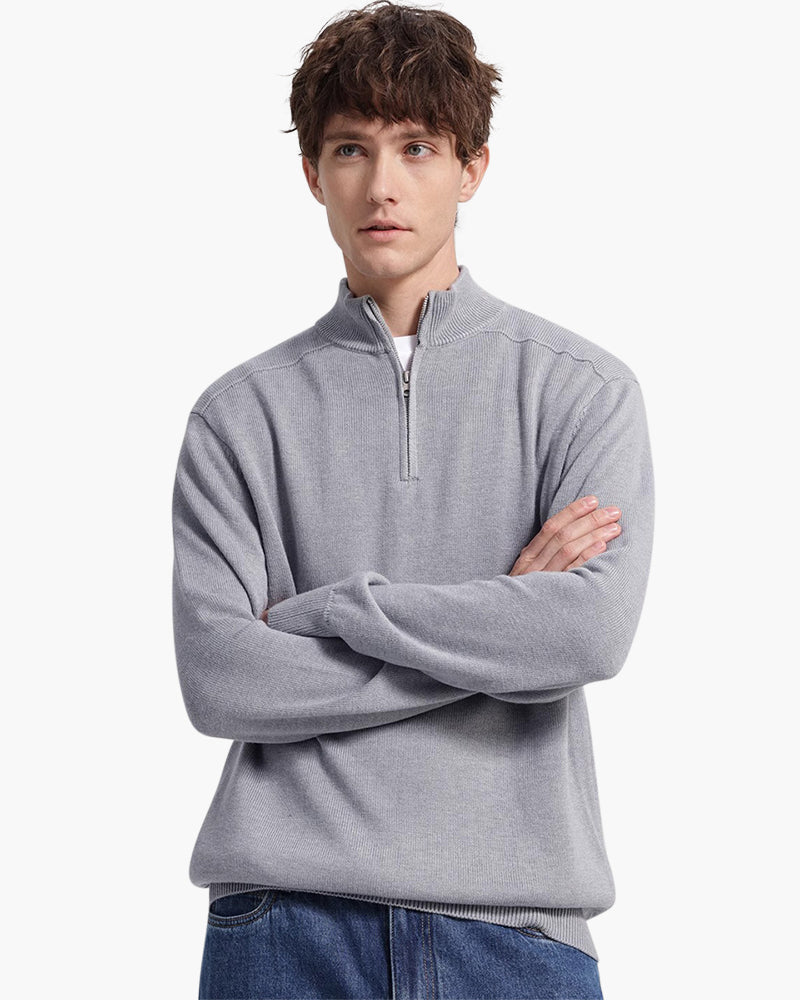 Men's Merino Wool Half-Zip Jumper with Ribbed Collar