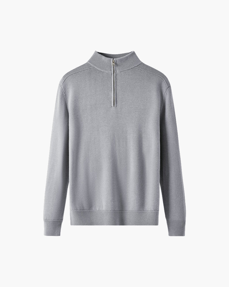 Men's Merino Wool Half-Zip Jumper with Ribbed Collar - Grey