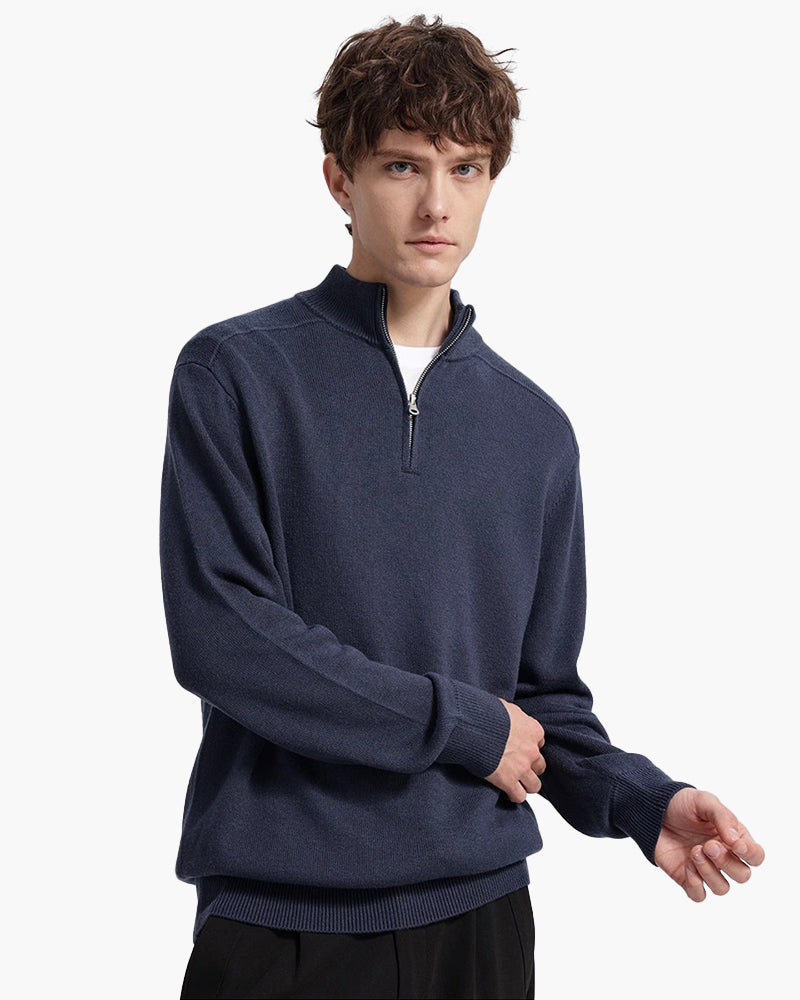 Men's Merino Wool Half-Zip Jumper with Ribbed Collar