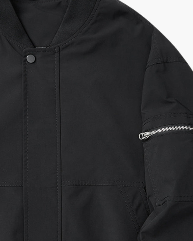 Men's Minimalist Bomber Jacket with Snap Front and Ribbed Trims