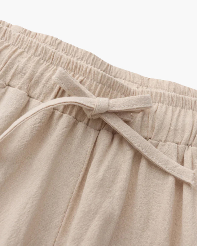 Men's Relaxed Linen Trousers with Drawstring Waist and Straight Leg