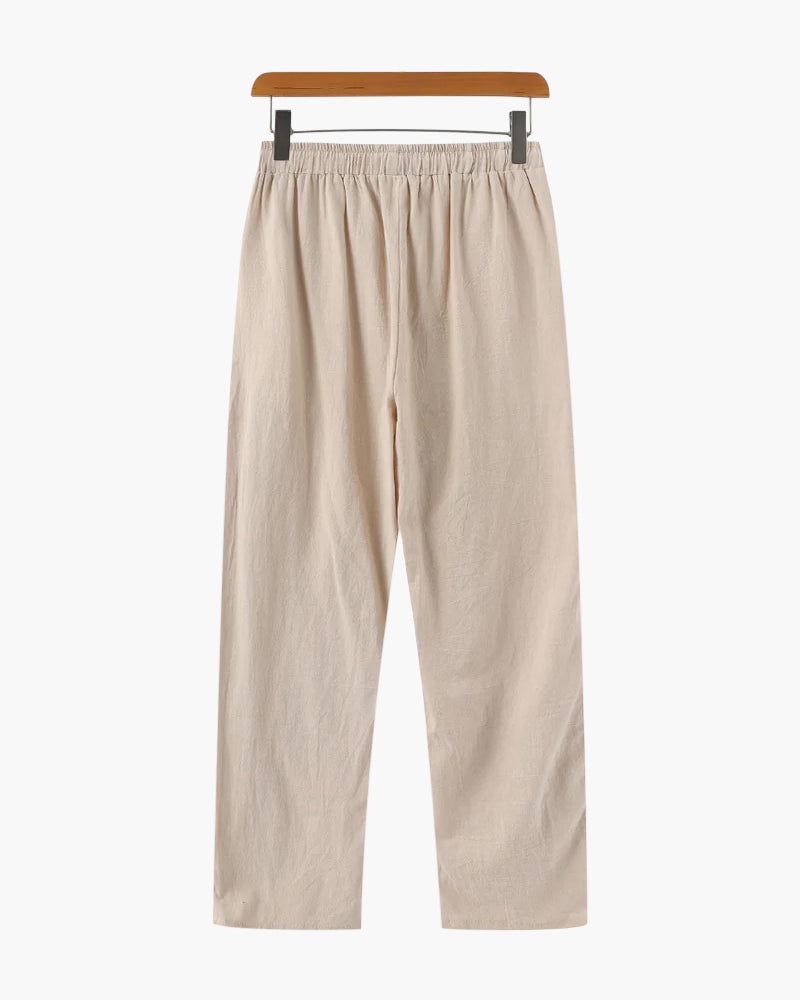Men's Relaxed Linen Trousers with Drawstring Waist and Straight Leg