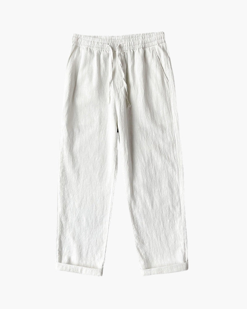 Men's Relaxed Lounge Trousers with Drawstring Waist and Textured Weave - White