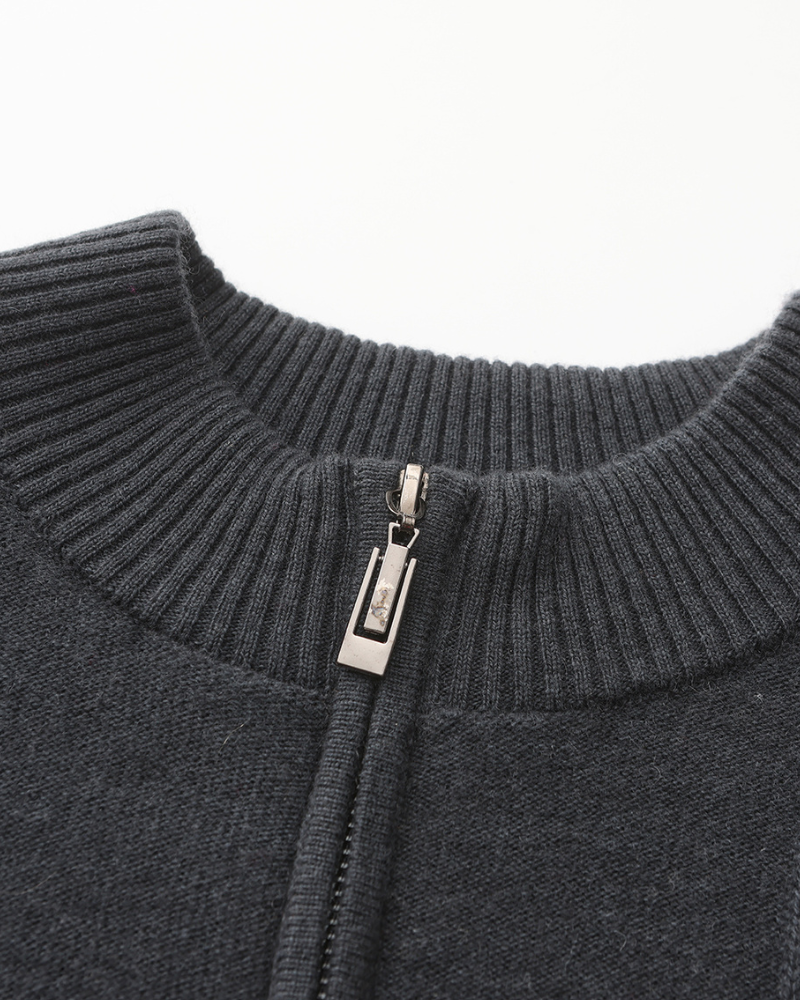 Men's Ribbed Cashmere Half-Zip Jumper with Stand Collar