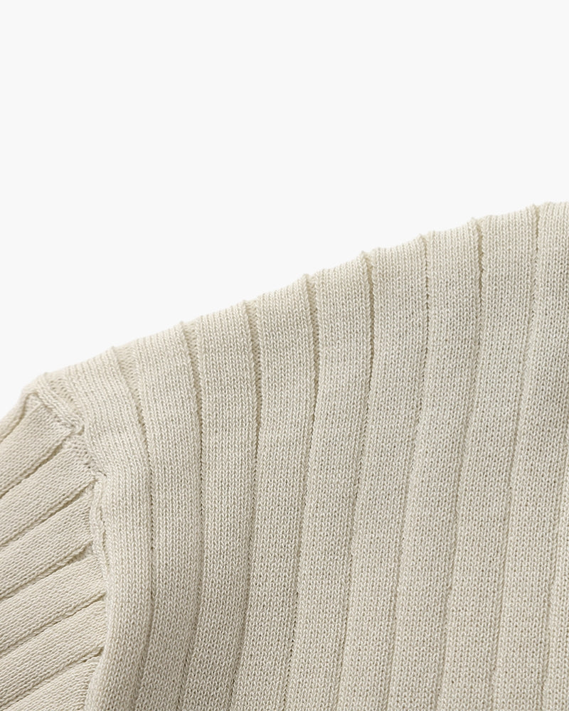Men's Ribbed Knit Polo with Open Collar and Relaxed Fit