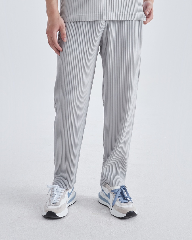 Men's Ribbed Wide Leg Trousers with Drawstring Waist - Grey