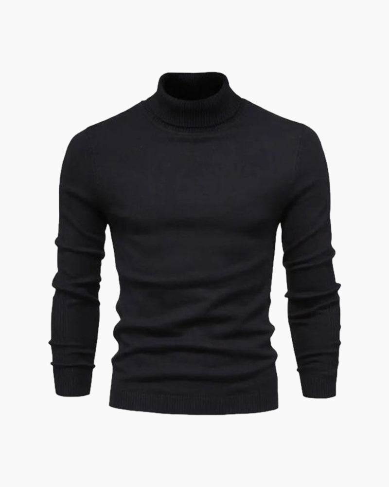 Men's Slim Roll Neck Jumper in a Fine Smooth Knit - Black