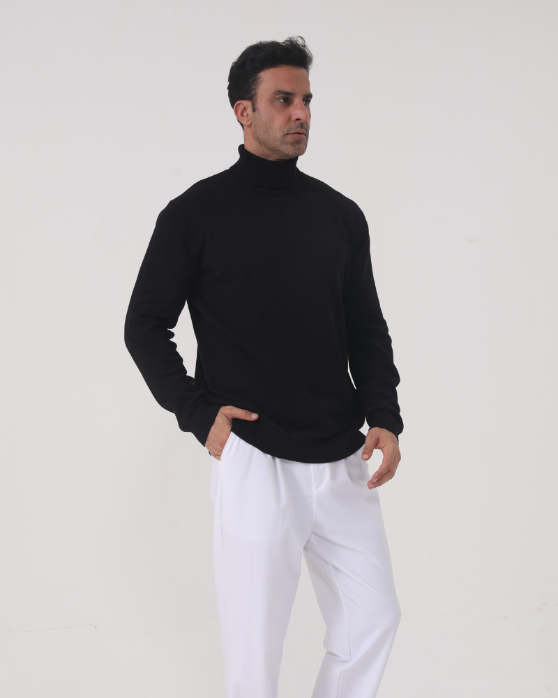 Men's Slim Roll Neck Jumper in a Fine Smooth Knit