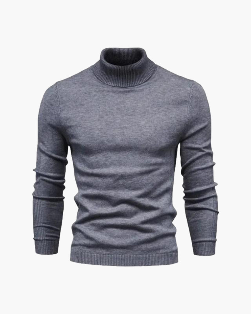 Men's Slim Roll Neck Jumper in a Fine Smooth Knit - Grey