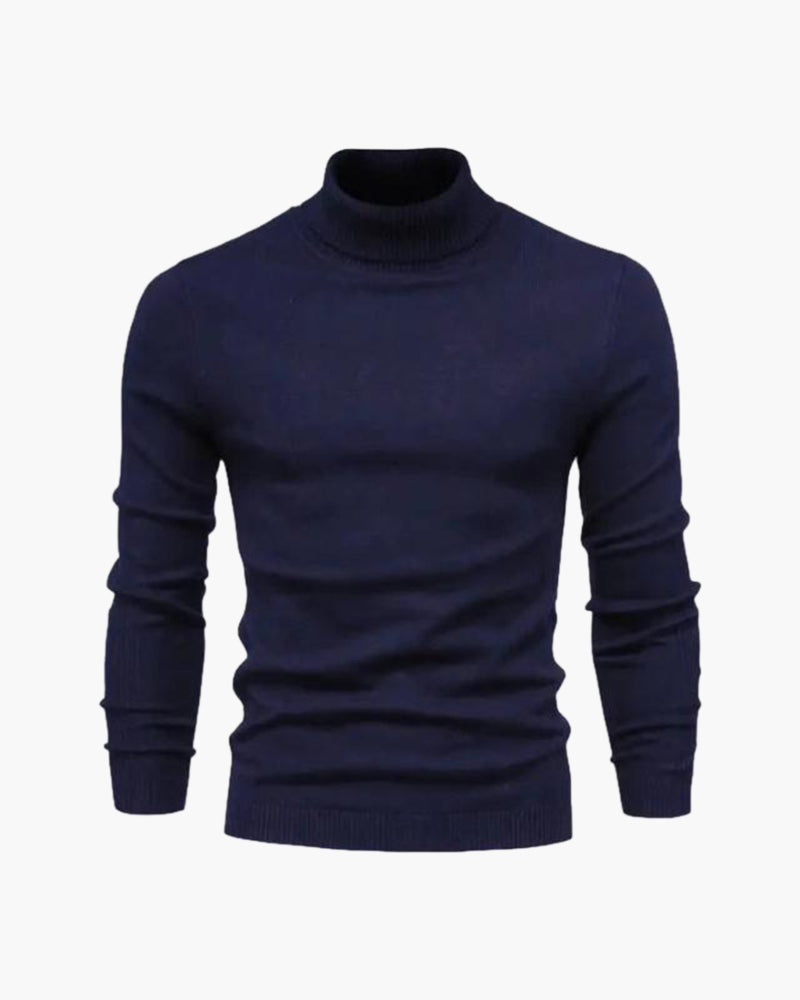 Men's Slim Roll Neck Jumper in a Fine Smooth Knit - Navy