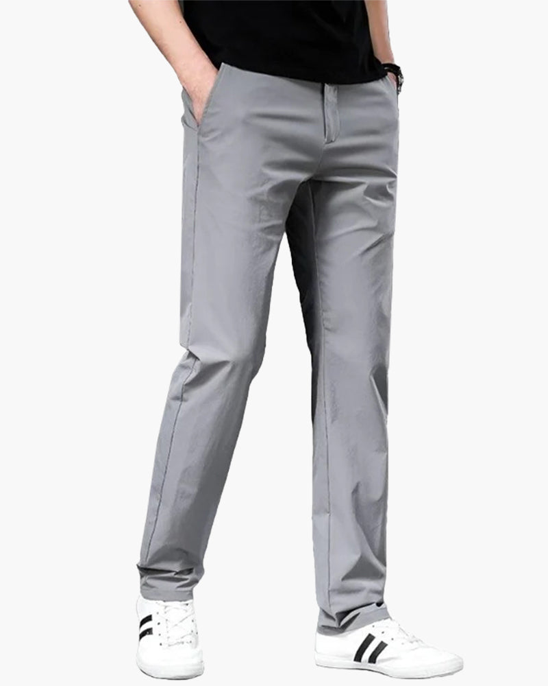 Men's Straight Leg Chinos with Zip Fly and Loose Fit - Grey
