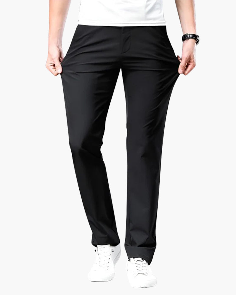Men's Straight Leg Chinos with Zip Fly and Loose Fit - Black