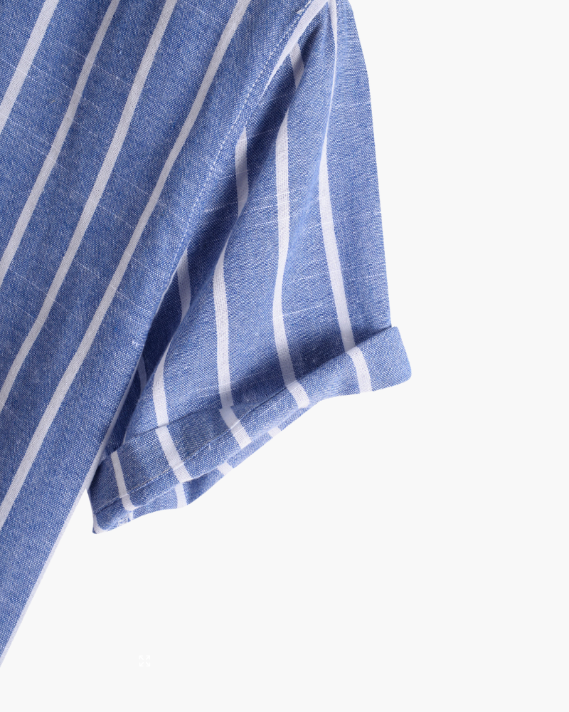 Men's Striped Band Collar Polo Shirt with Short Sleeves