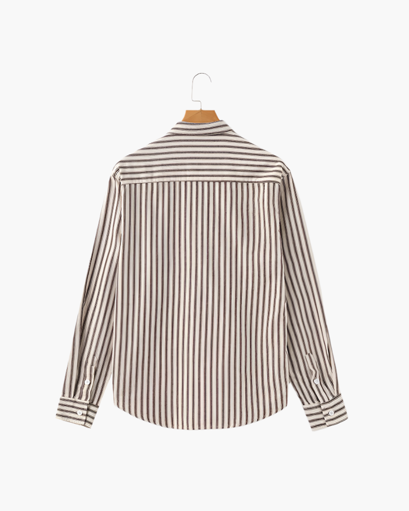 Men's Striped Long Sleeve Shirt with Spread Collar