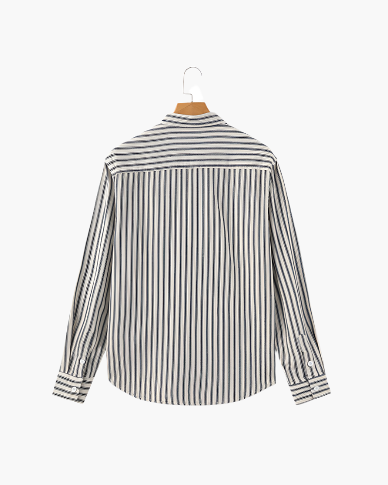 Men's Striped Long Sleeve Shirt with Spread Collar