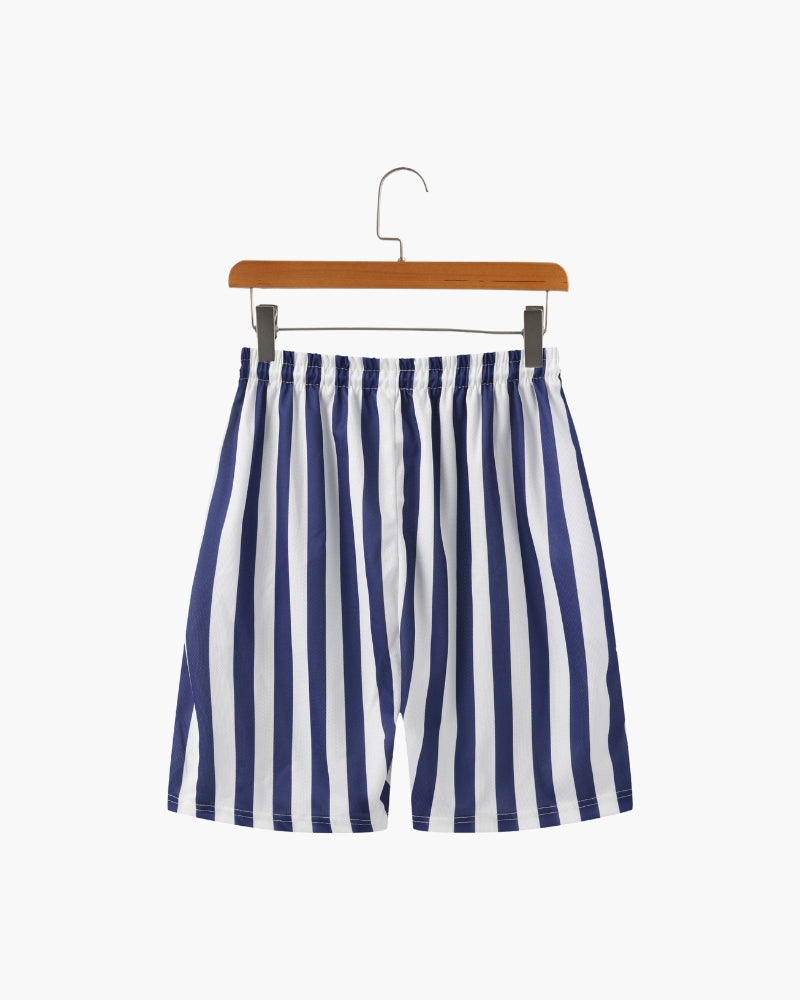 Men's Striped Swim Shorts with Drawstring Waist