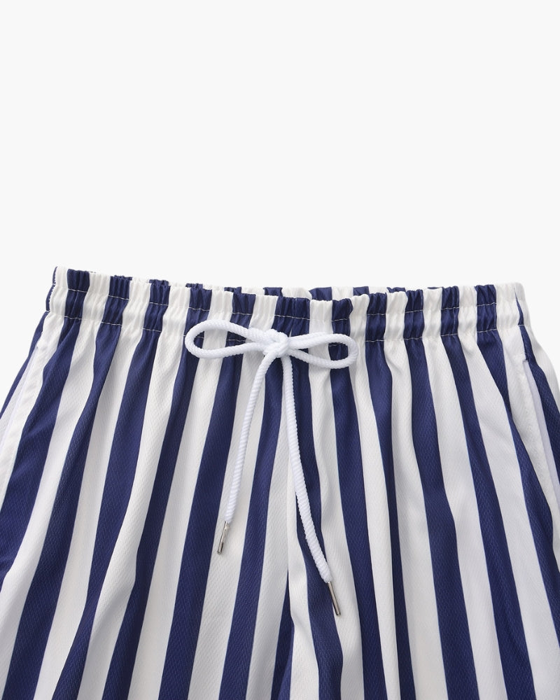 Men's Striped Swim Shorts with Drawstring Waist