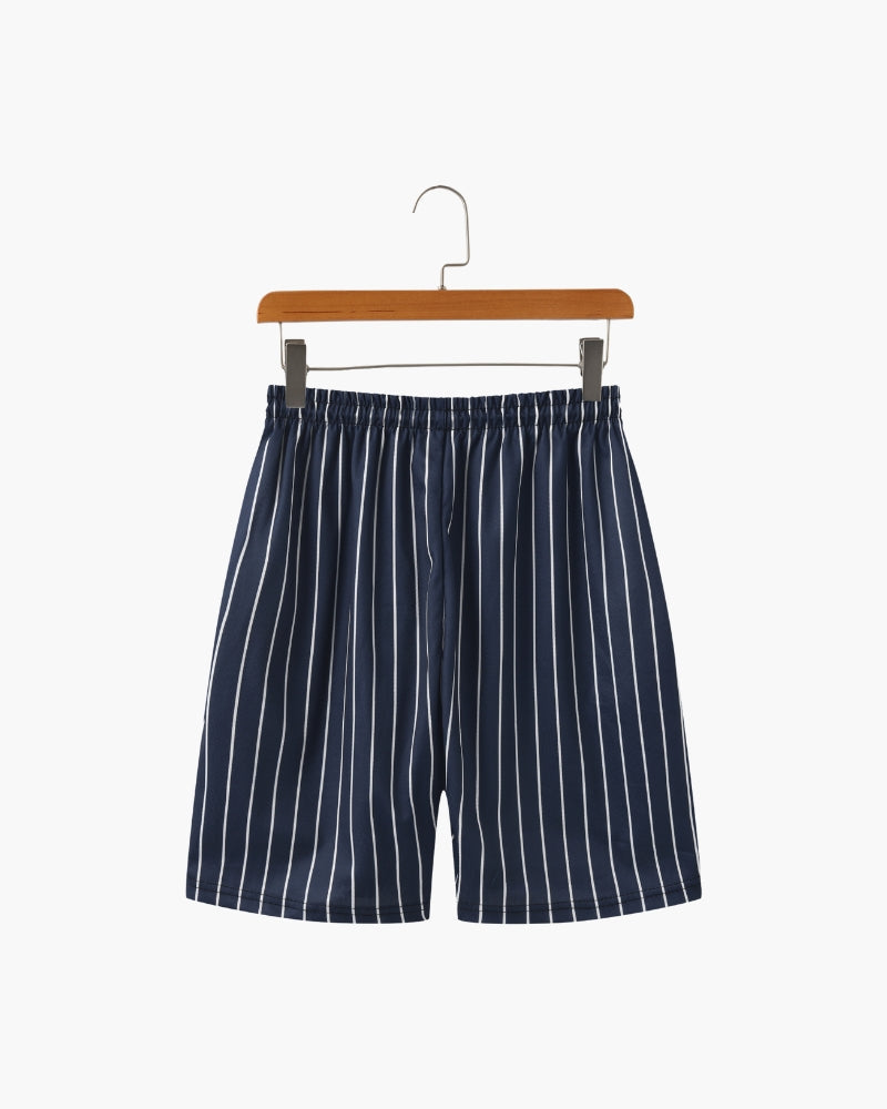Men's Striped Swim Shorts with Drawstring Waist