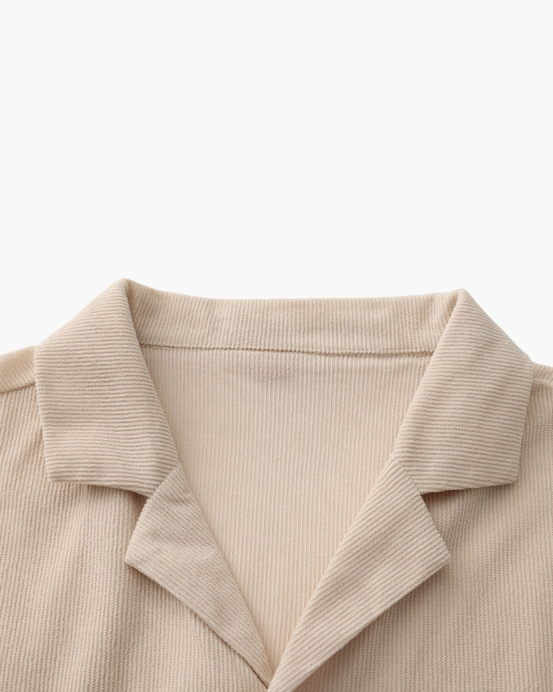 Men's Two-Piece Set with Camp Collar Shirt and Drawstring Shorts