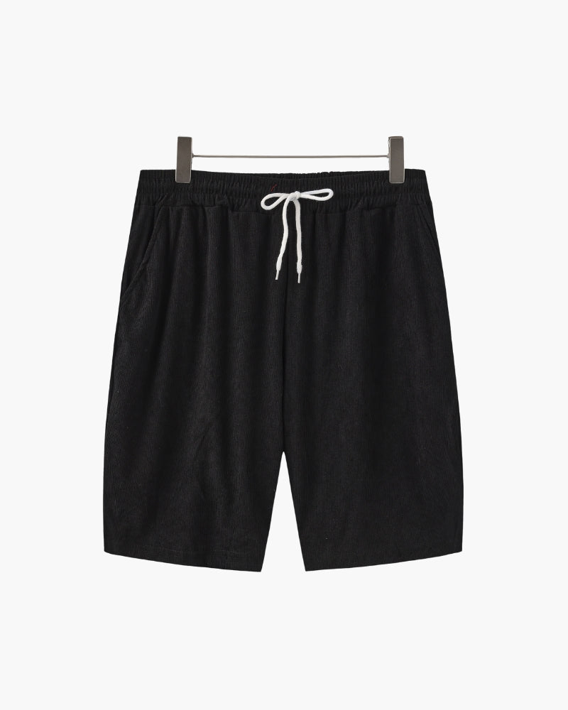 Men's Two-Piece Set with Camp Collar Shirt and Drawstring Shorts