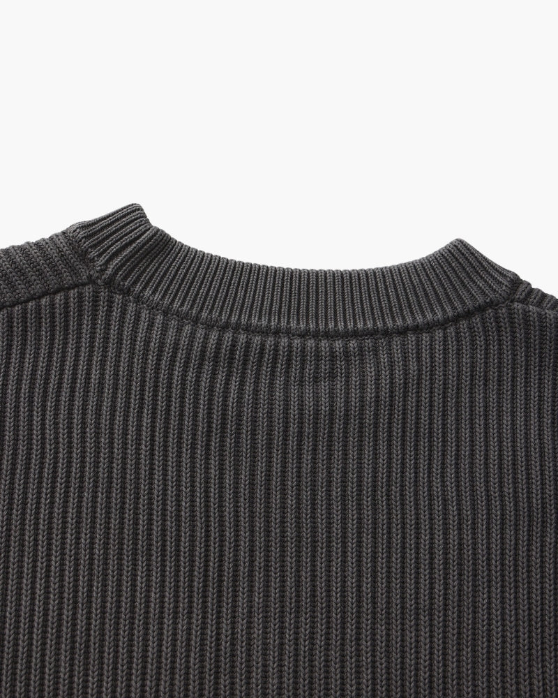 Men's Wool Blend Rib Knit Crew Neck Jumper with Ribbed Cuffs