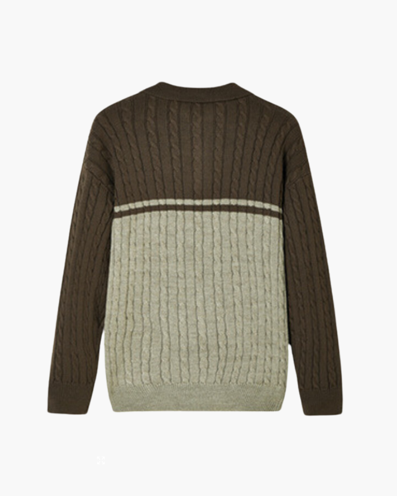 Men's Wool Zip Cardigan with Spread Collar and Ribbed Trims