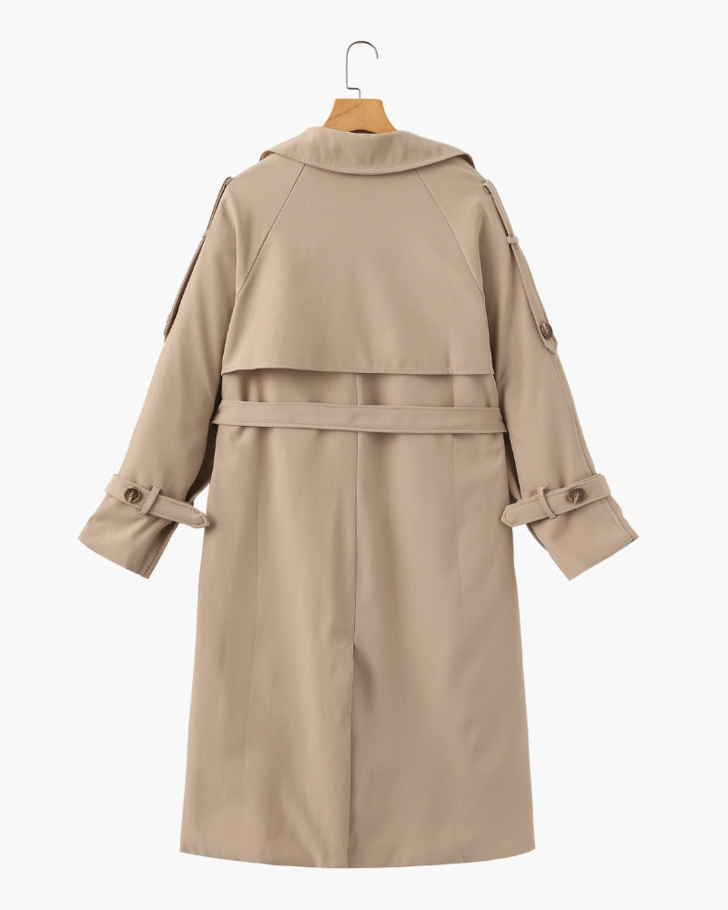 Women's Belted Trench Coat with Notch Lapel and Cuffed Sleeves