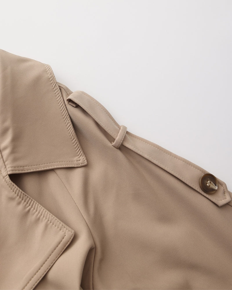 Women's Belted Trench Coat with Notch Lapel and Cuffed Sleeves