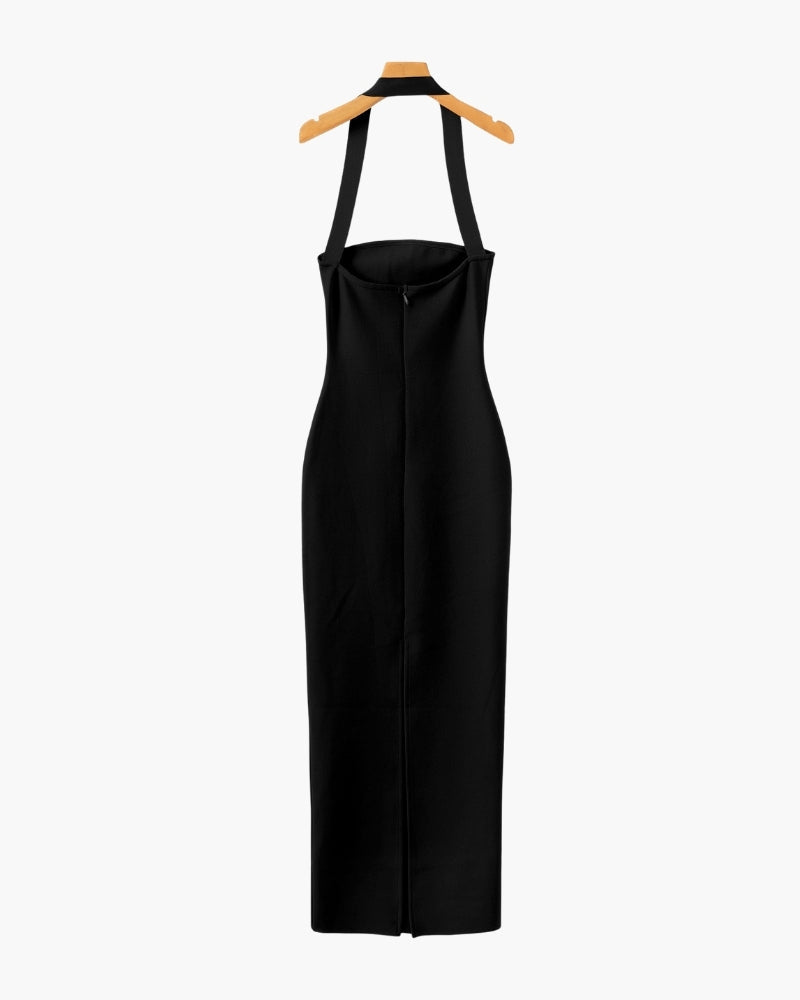 Women's Halter Neck Maxi Dress with Slim Fit and Adjustable Straps