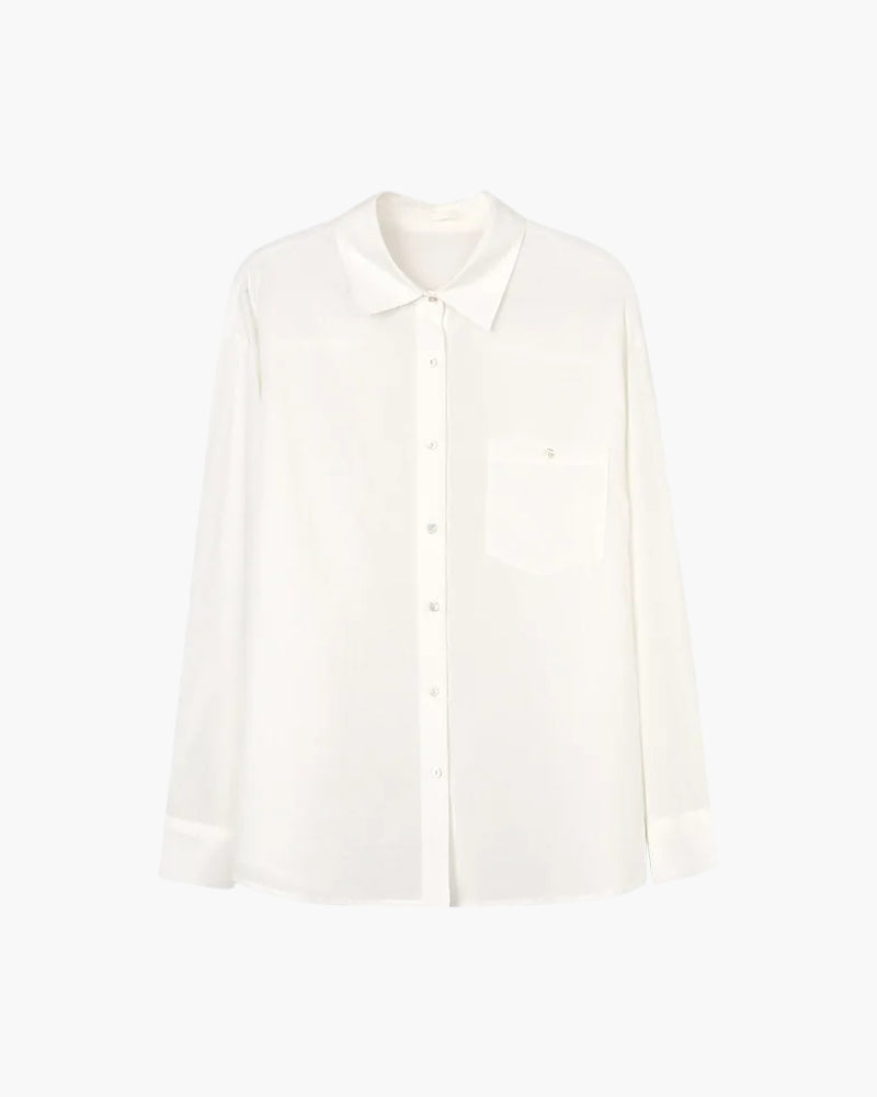 Women's Linen Cotton Shirt with Full Sleeves and Chest Pocket - White