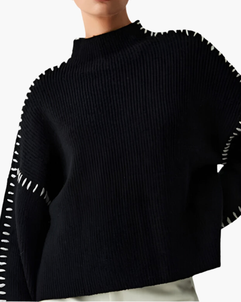 Women's Oversized Jumper with Contrast Whip Stitch Detail