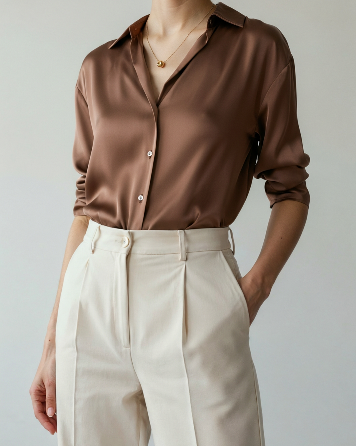 Women's Relaxed Button-Up Shirt with Rolled Sleeves and Chest Pocket