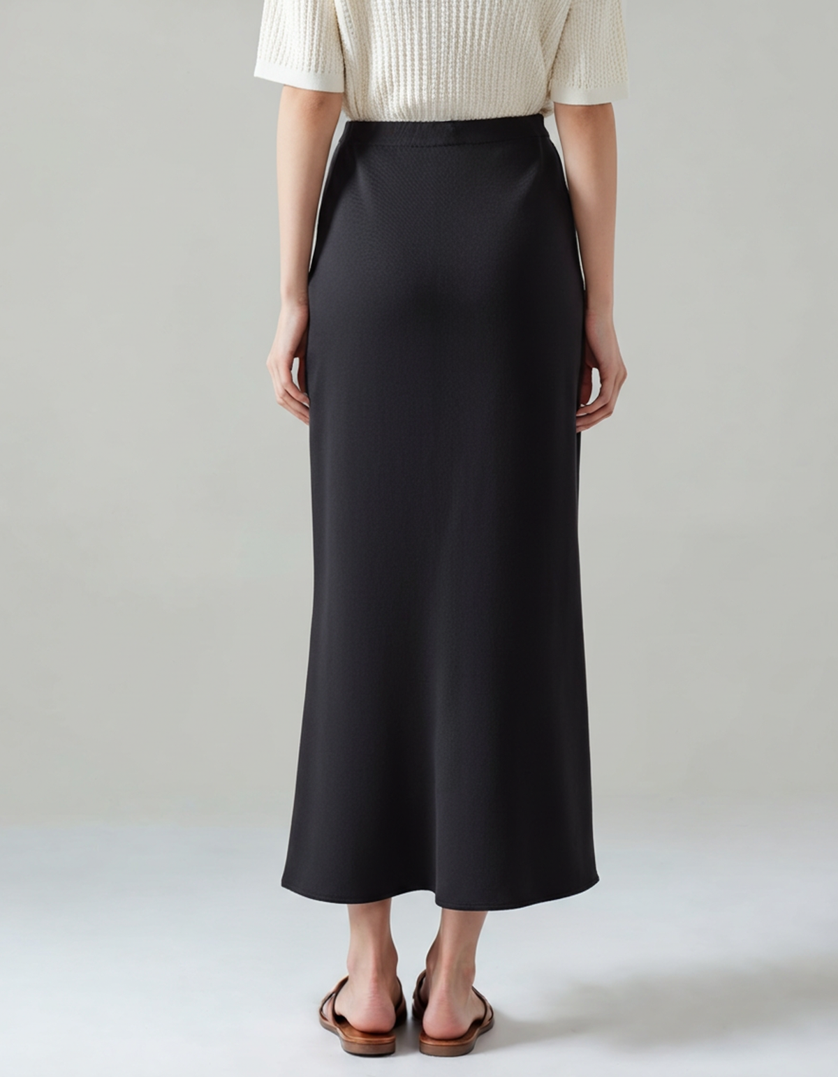 Women's Satin Midi Skirt with Elastic Waist and Bias Cut